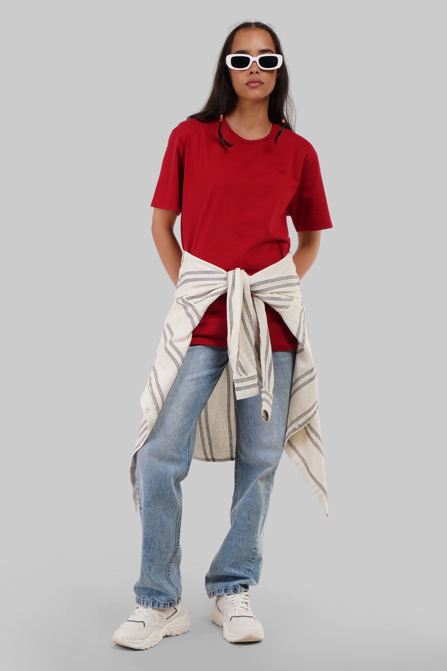 Solid Red Half Sleeves T-Shirt For Women Boyfriend Fit