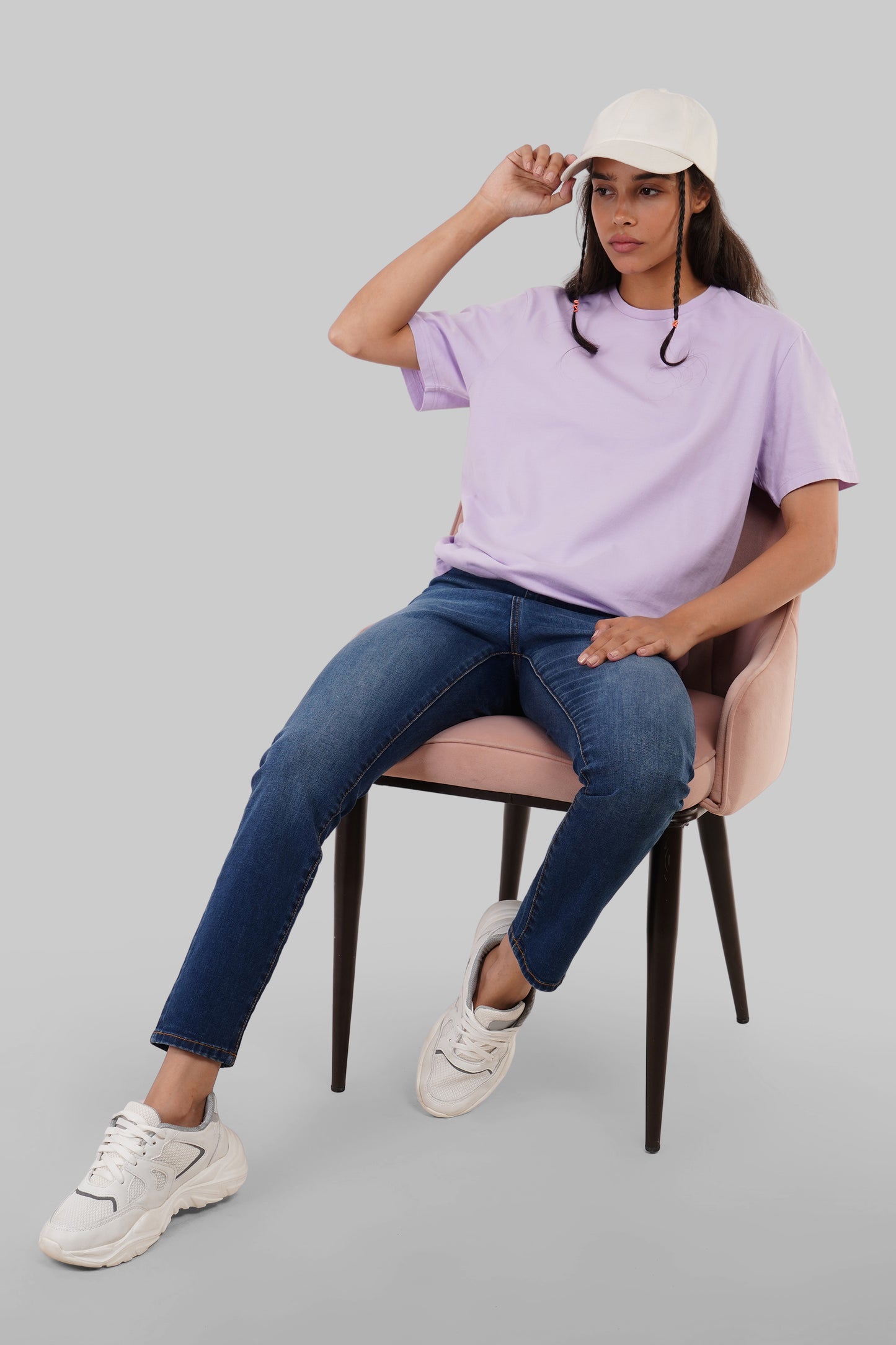 Solid Lilac Half Sleeves T-Shirt For Women Boyfriend Fit