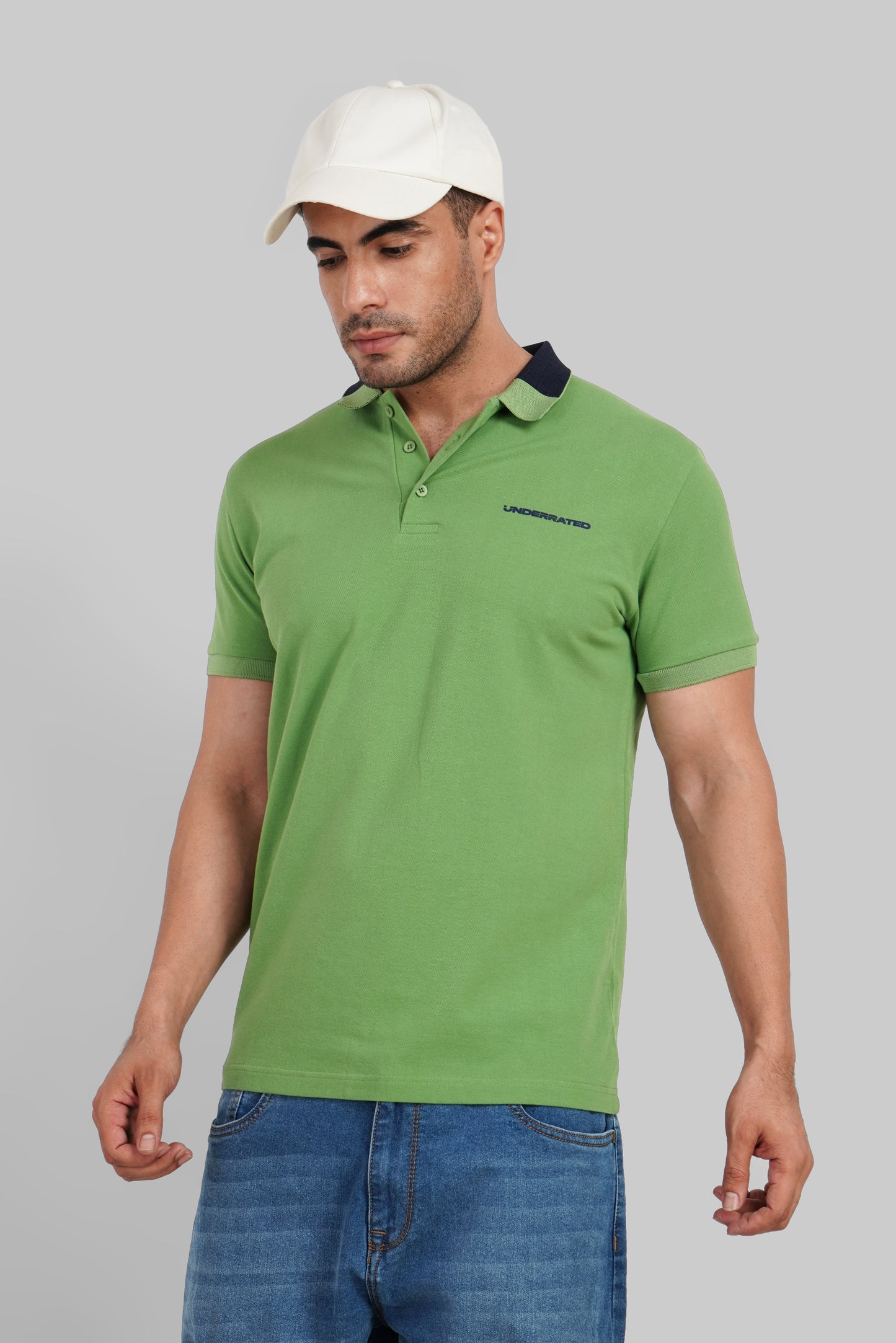 Green Contrast Collar Polo T-Shirt