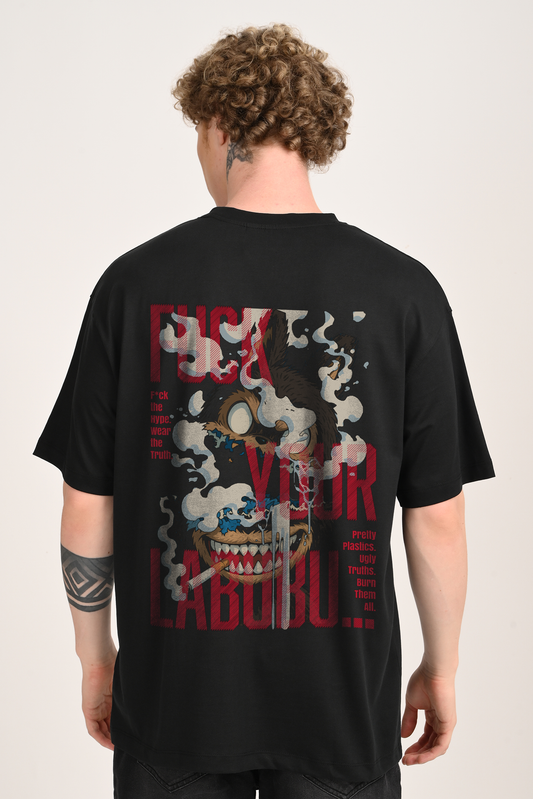 Smoky Labubu Demon Black Baggy Fit T-Shirt Men Pic 1