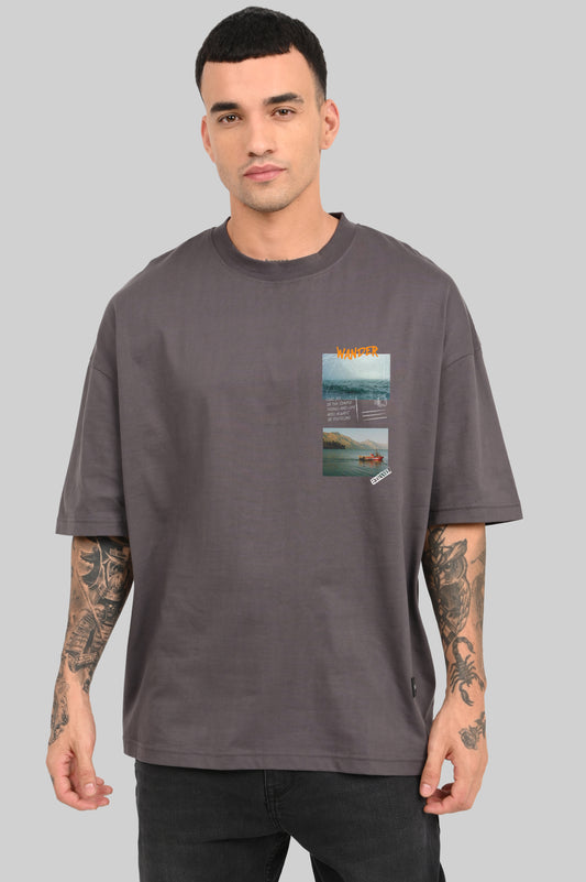 Wander Postcard Dark Grey Baggy Fit T-Shirt Men Pic 1