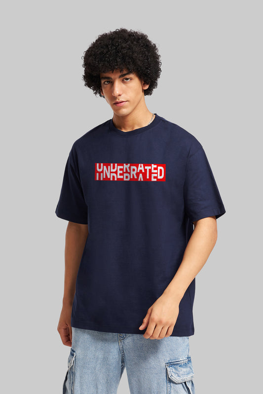 Boxed Underrated Navy Blue Oversized Fit T-Shirt Men Pic 1