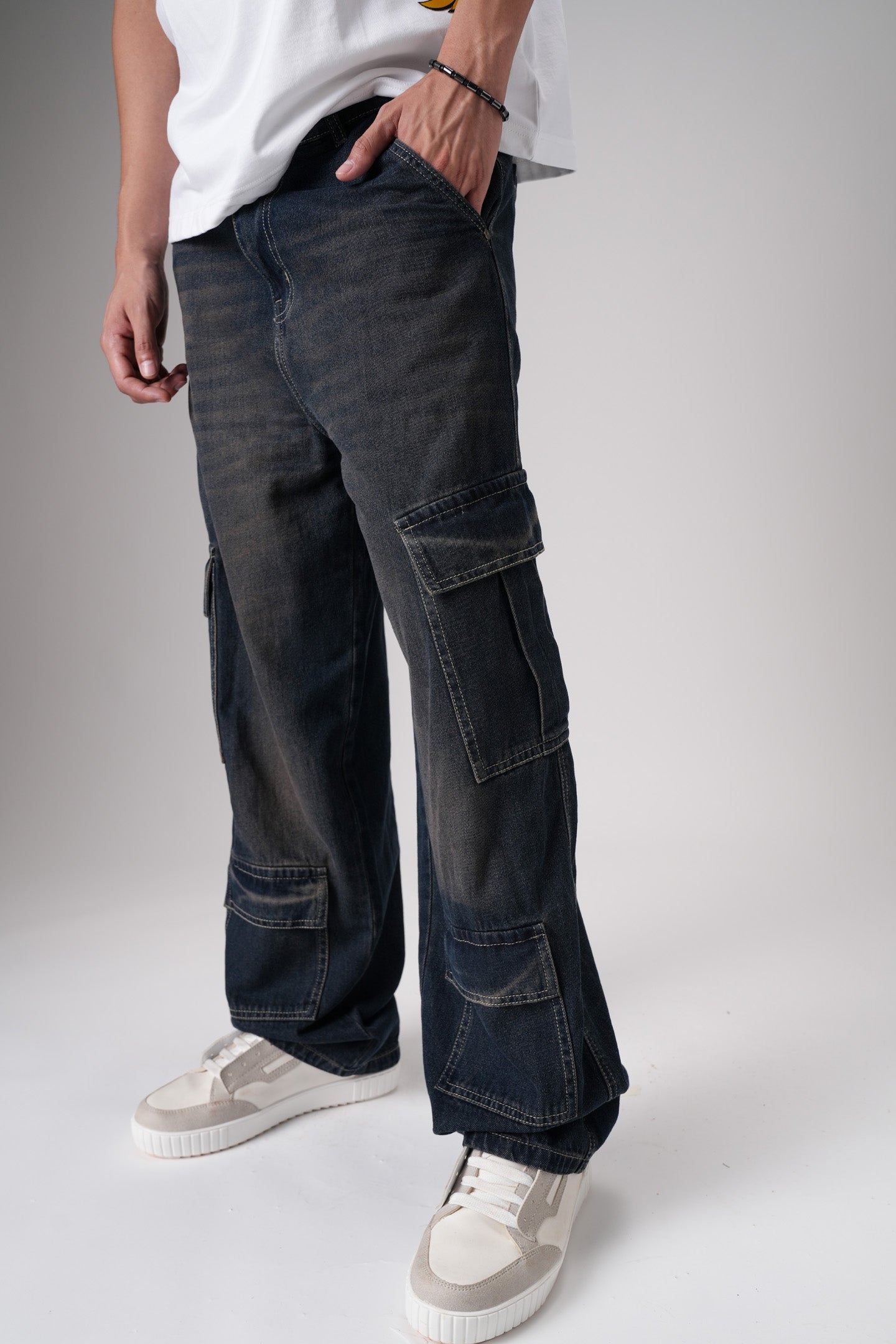 Rusty Blue Baggy Cargo Jeans For Men