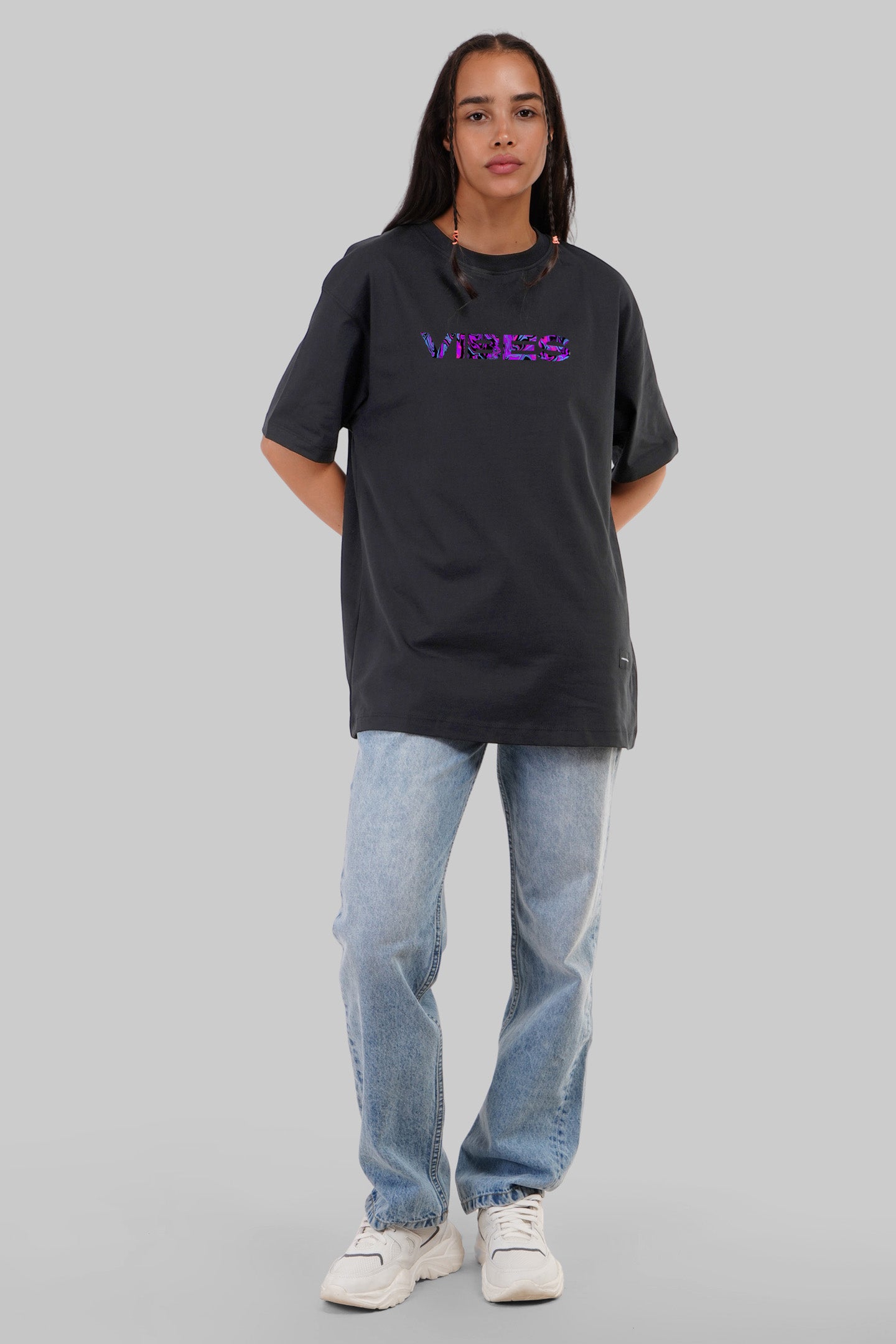 Vibes Black Oversized Fit T-Shirt Women