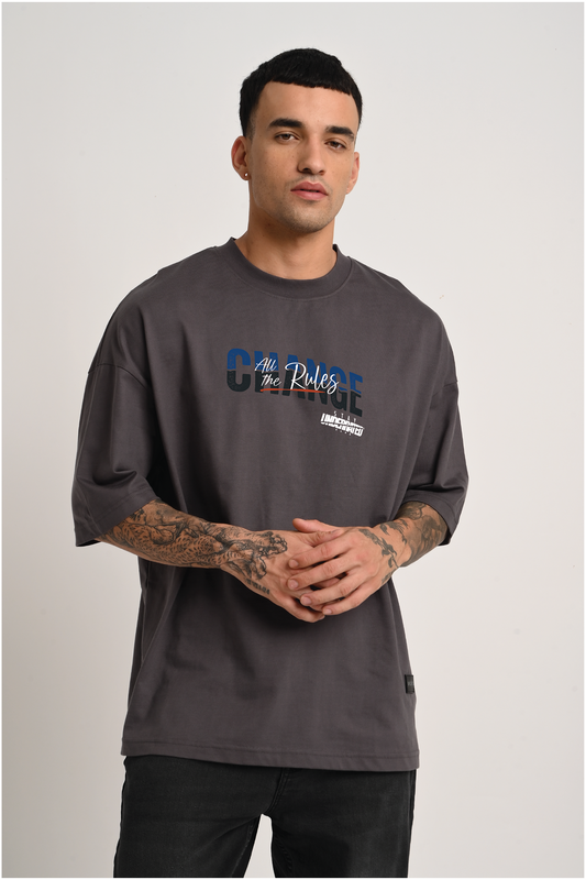 Change the Rules Grey Baggy Fit T-shirt Men