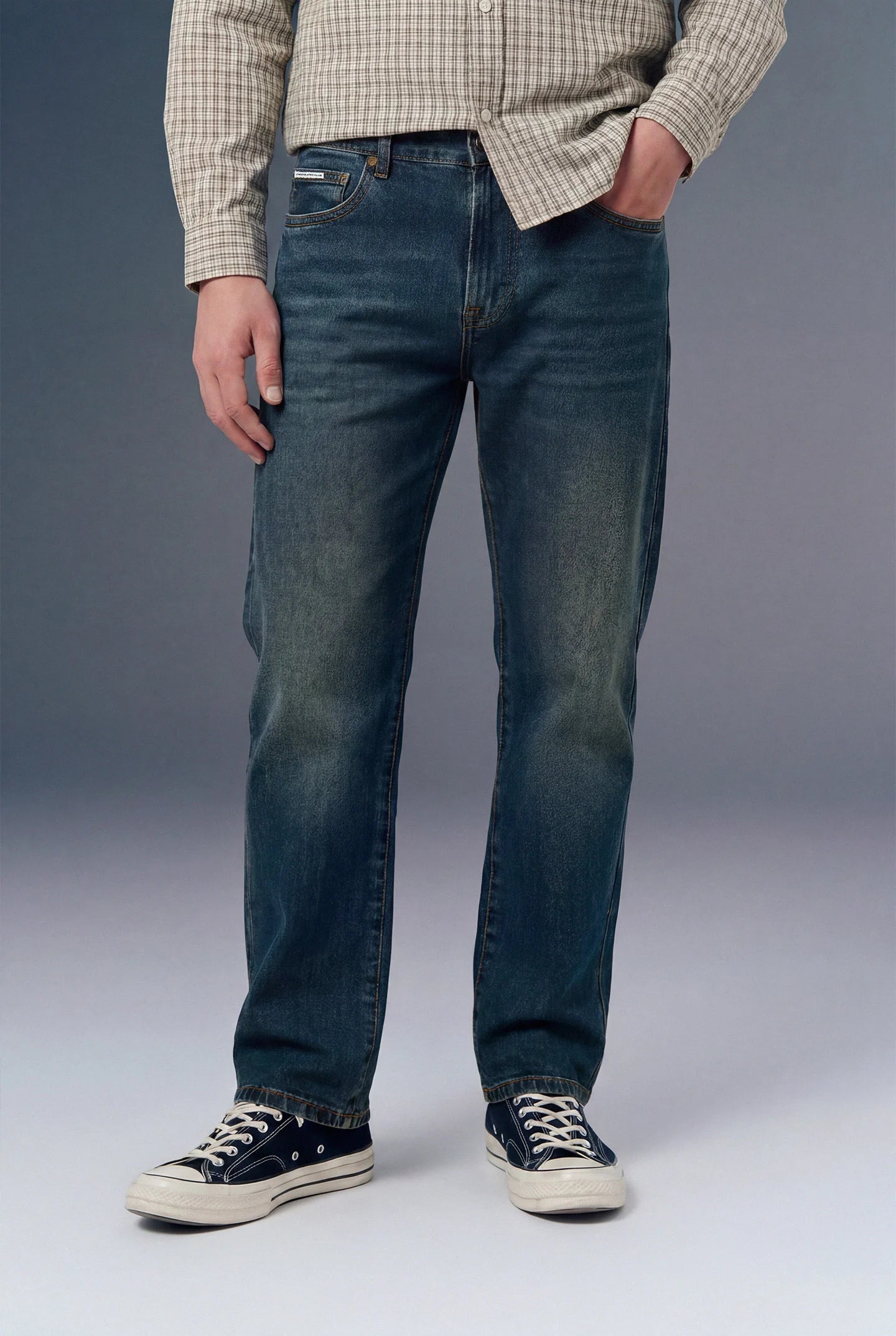 Blue Tinted Mid Rise Men's Straight Jeans
