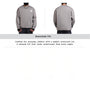 Gray oversized sweatshirt (front/back views) on model: white logos on chest and back, relaxed modern cut. Caption: