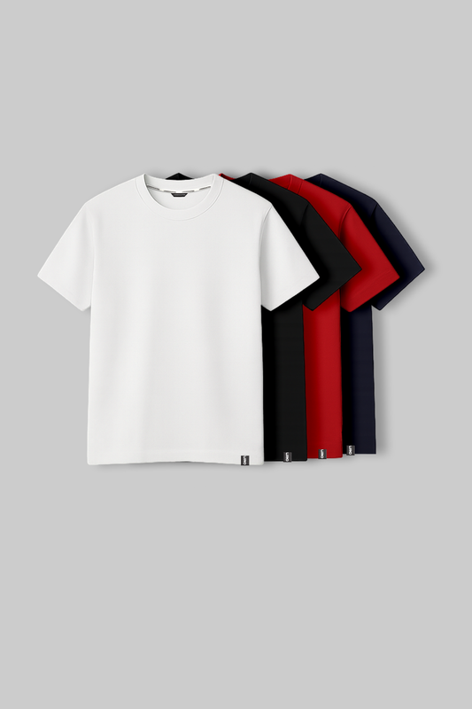 Pack of 4 Regular T-shirts - Black/ White/Navy/Red