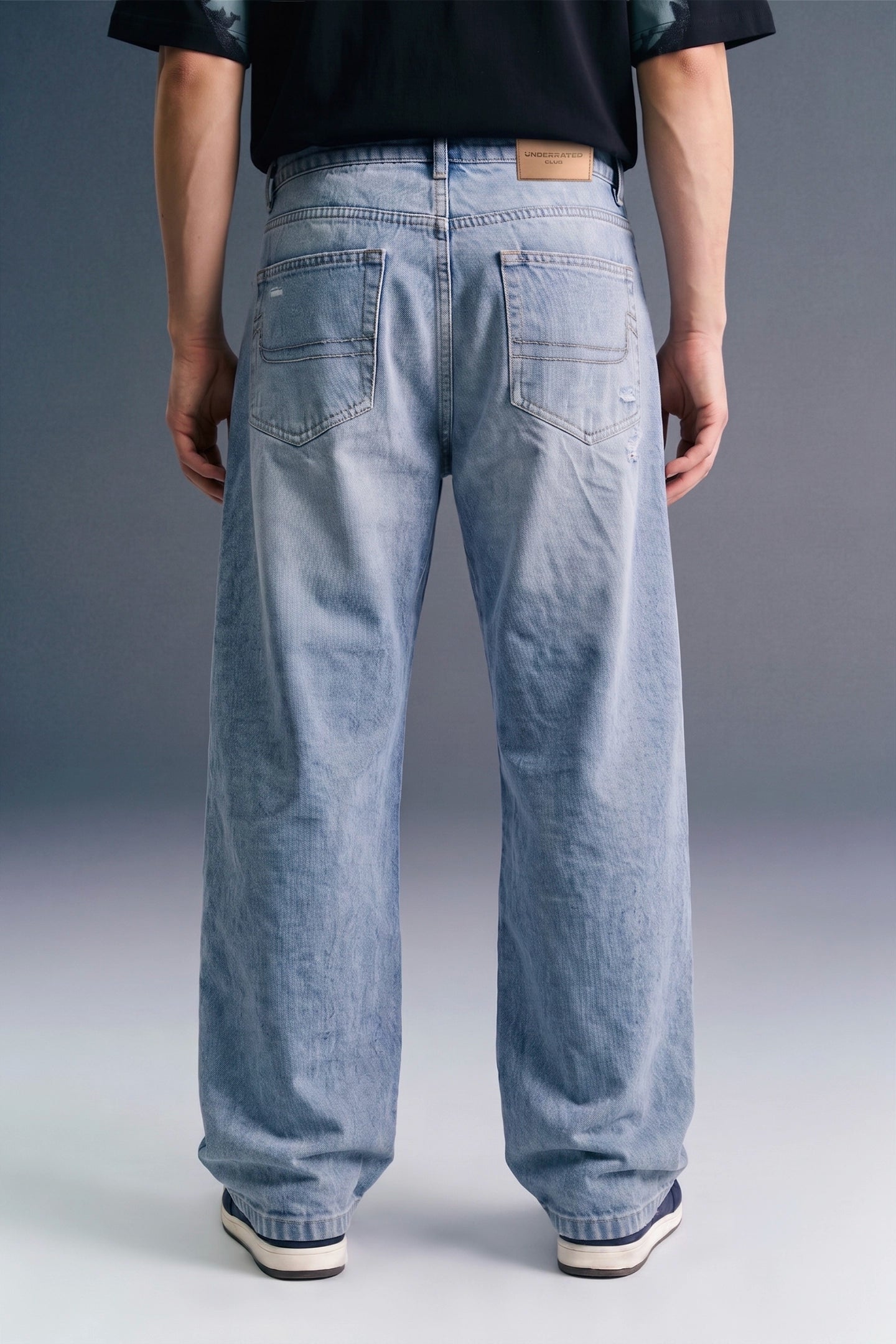 Light Blue Mid Rise Men's Relaxed Fit Distressed Jeans