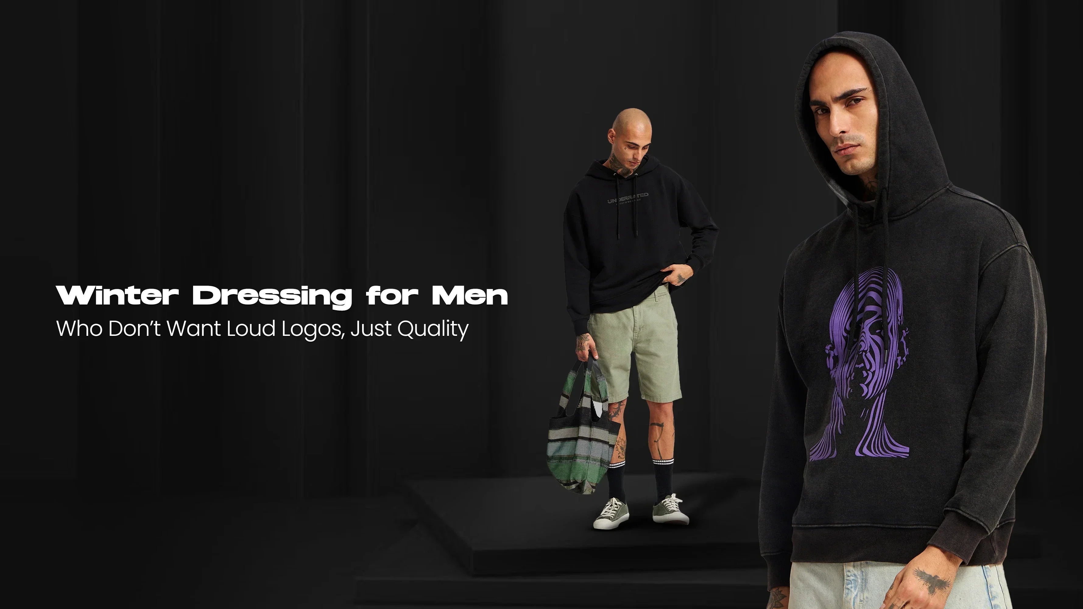 Winter dressing for men featuring black hoodies, minimalist style, and premium streetwear pieces.