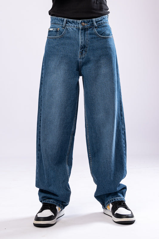 Blue Mid Rise Men's Baggy Fit Jeans