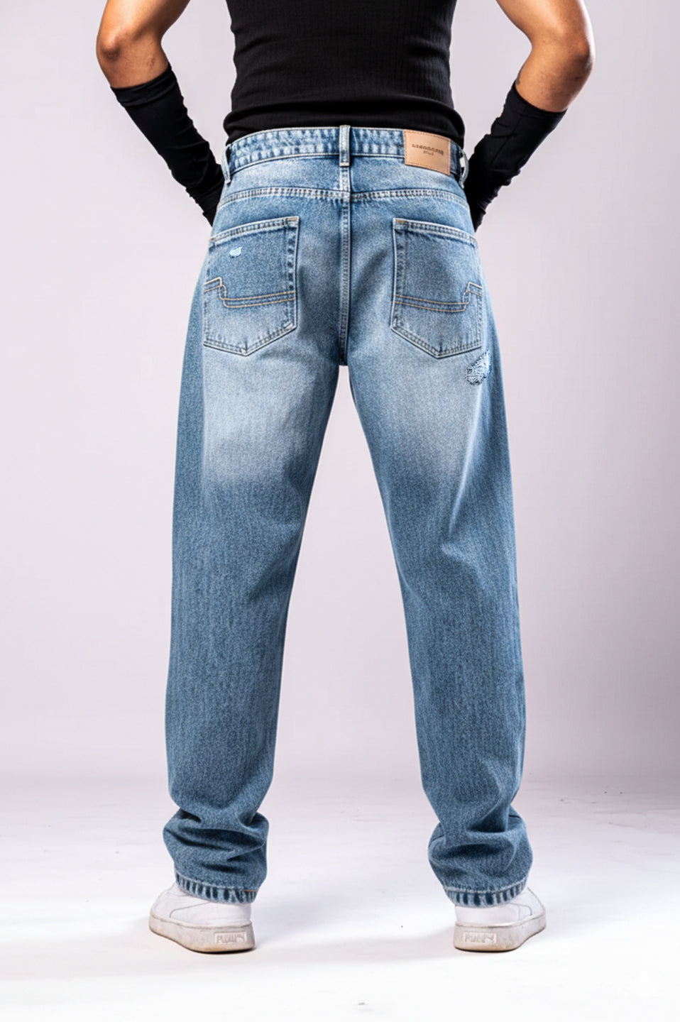 Light Blue Mid Rise Men's Relaxed Fit Distressed Jeans