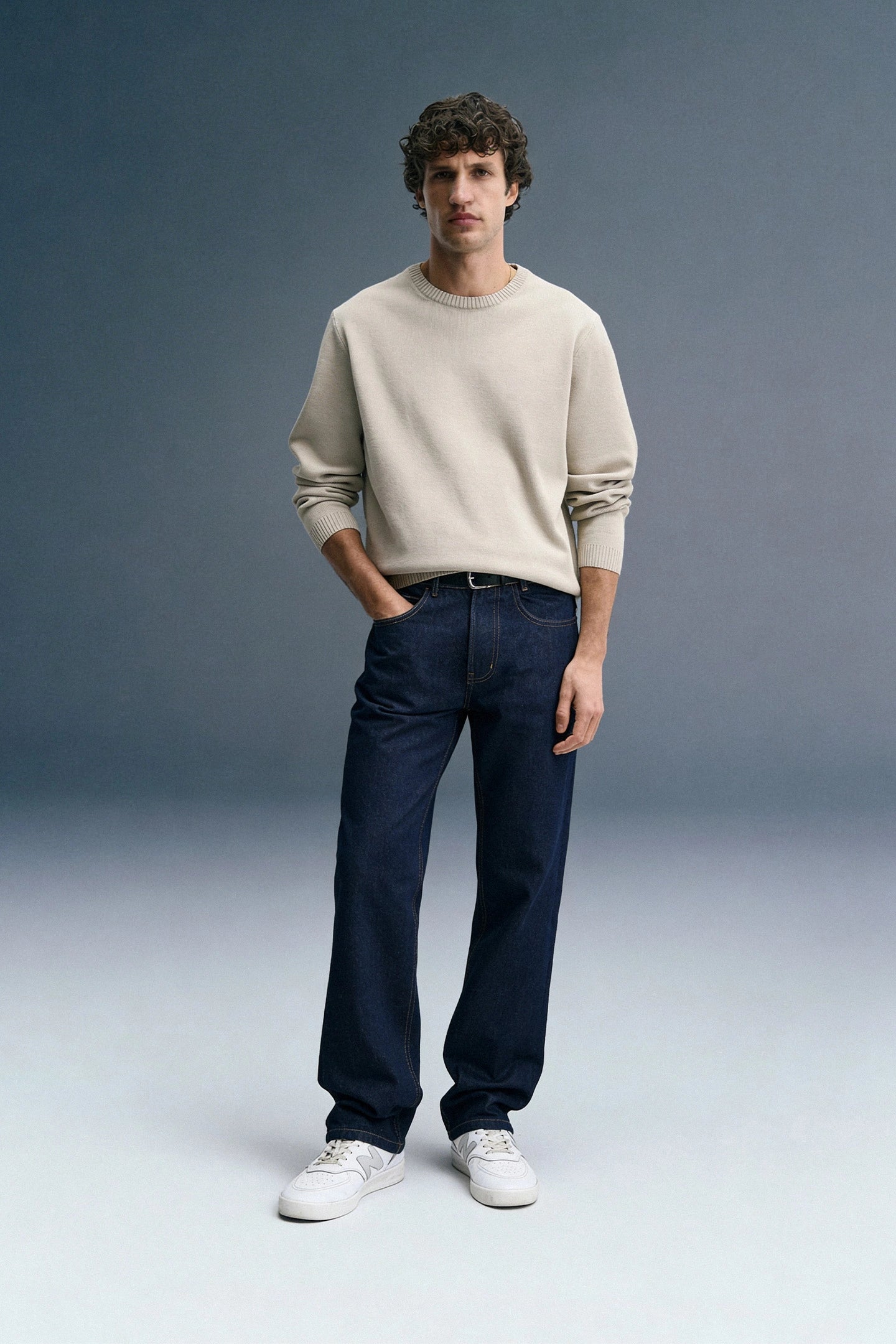 Dark Blue Washed Men's Straight Jeans