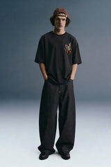 Tiger Eye Black Embroidered Oversized T-shirt Men