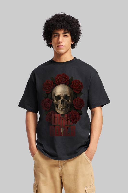 Guns N Roses Skull Black Oversized Fit T-Shirt Men Pic 1