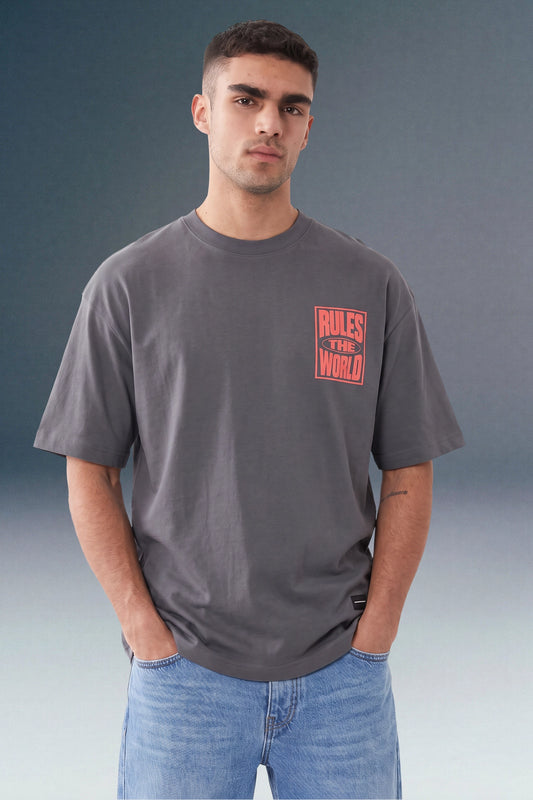 Rules The World Grey Oversized T-shirt