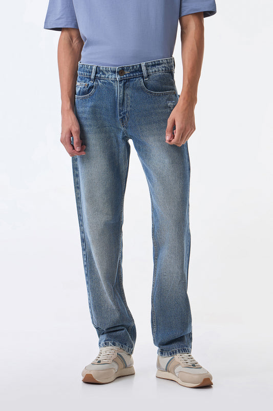 Light Blue Men's Semi-Distressed Straight Jeans