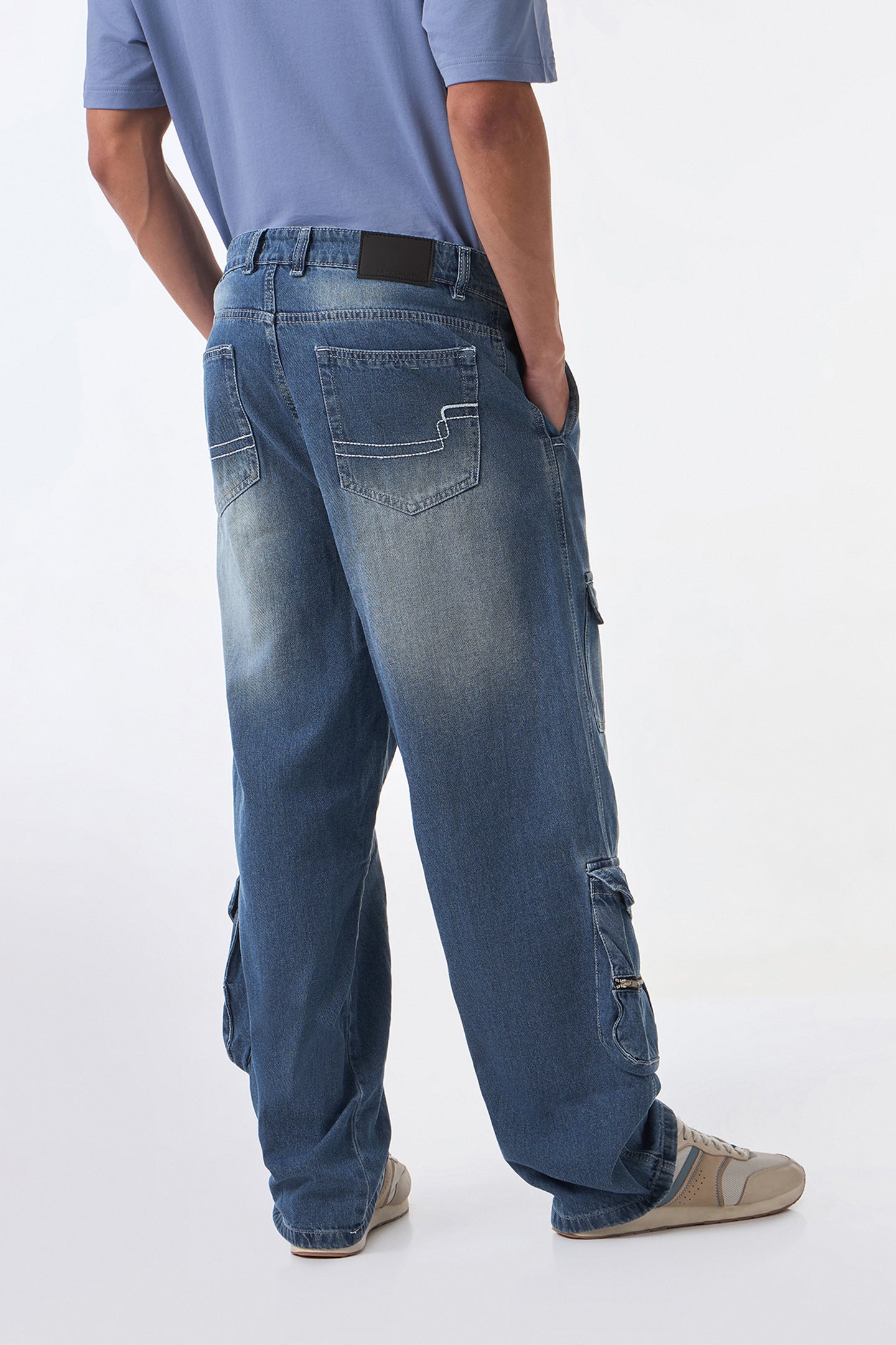 Faded Blue Baggy Cargo Jeans for men