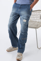 Faded Blue Baggy Cargo Jeans for men