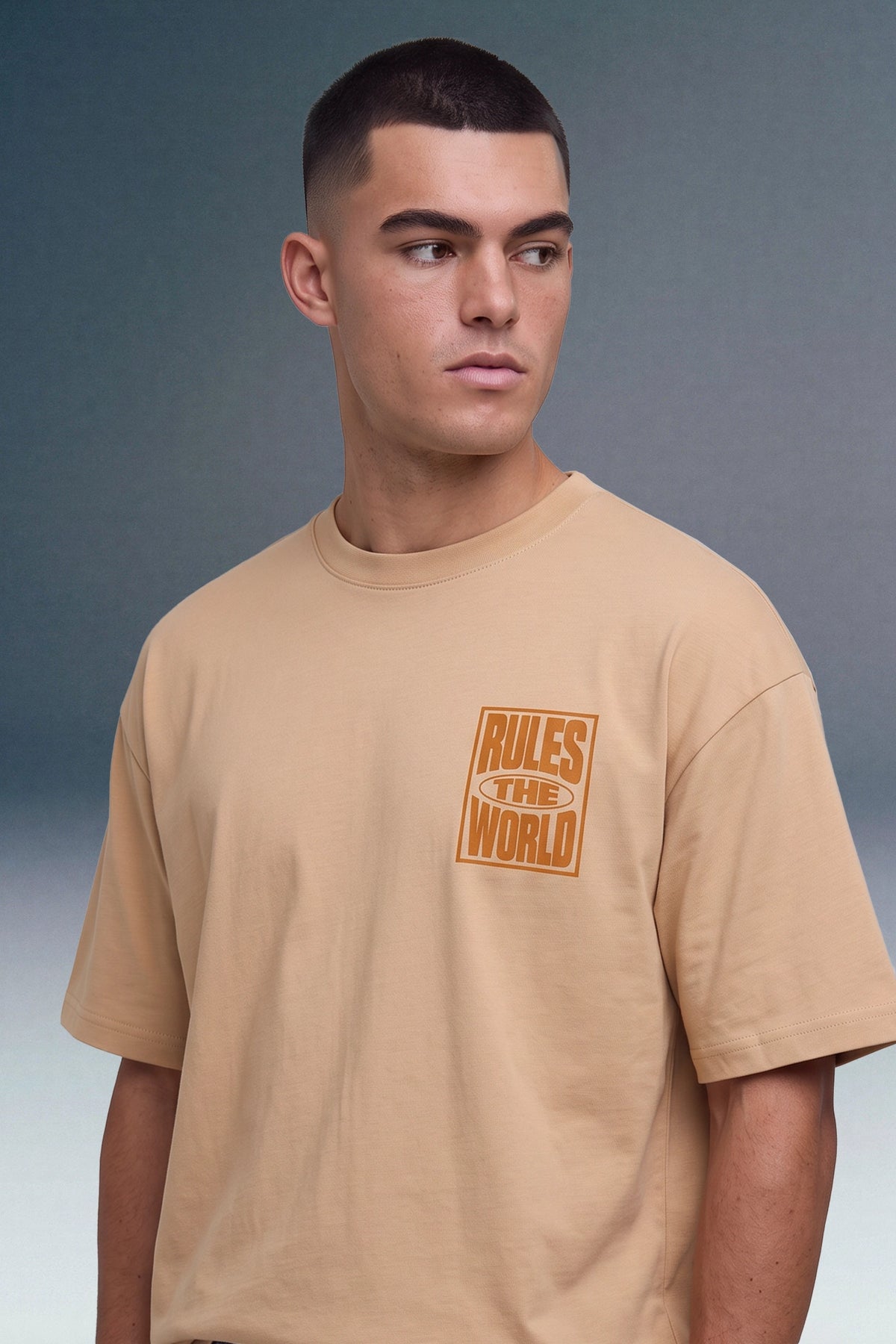 Rules The World Beige Oversized T-shirt