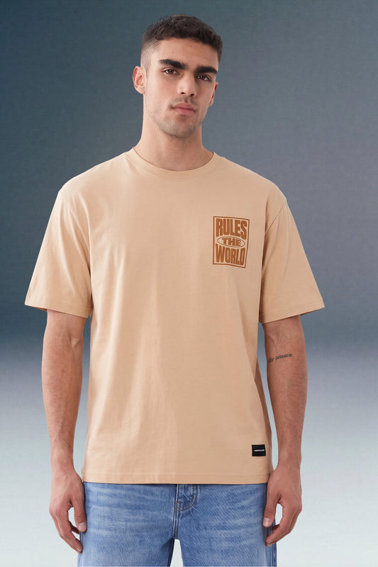 Rules The World Beige Oversized T-shirt
