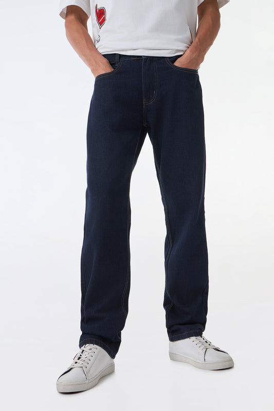Dark Cobalt Blue Men's Straight Jeans