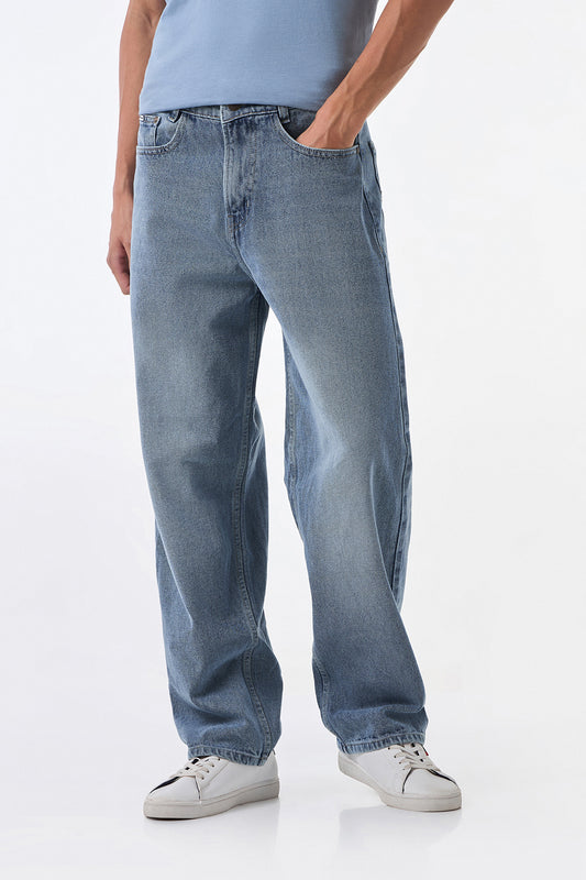 Light Grey Blue Men's Baggy Jeans