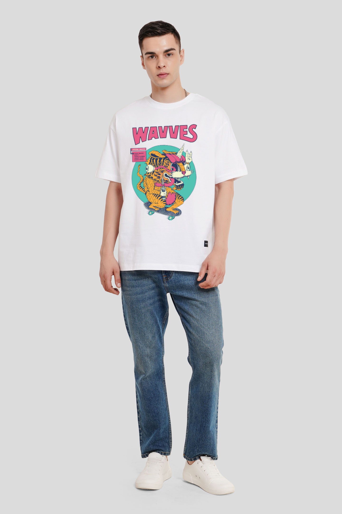 Wavves White Printed T-Shirt Men Oversized Fit