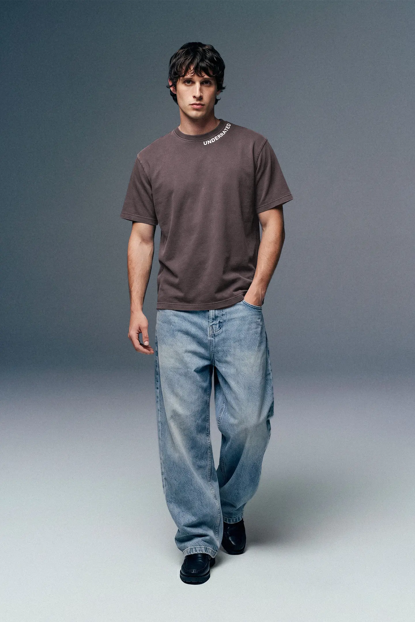 Underrated Curve Acid Wash Grey Regular Fit T-shirt