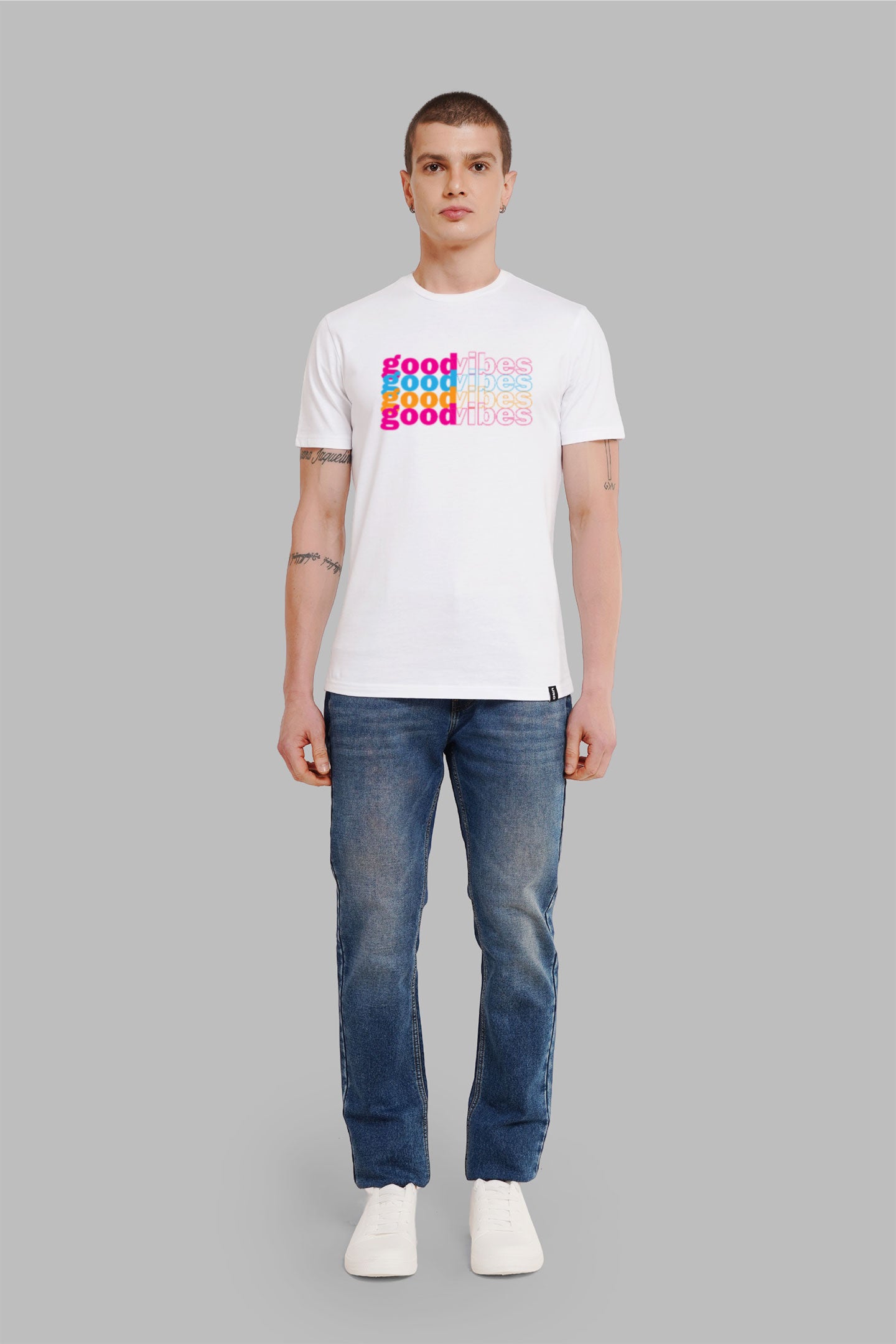 Good Vibes White Printed T-Shirt