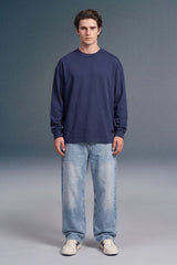 Navy Blue Solid Full Sleeves Oversized T-shirt