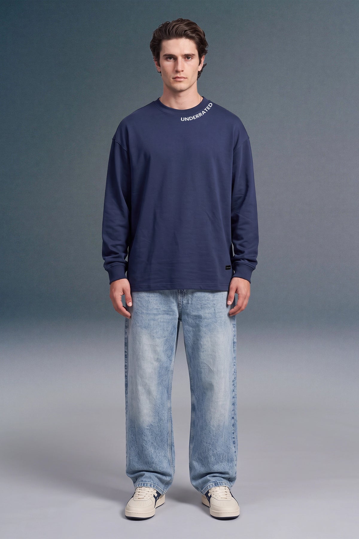 Underrated Curve Navy Blue Full Sleeves Oversized T-shirt