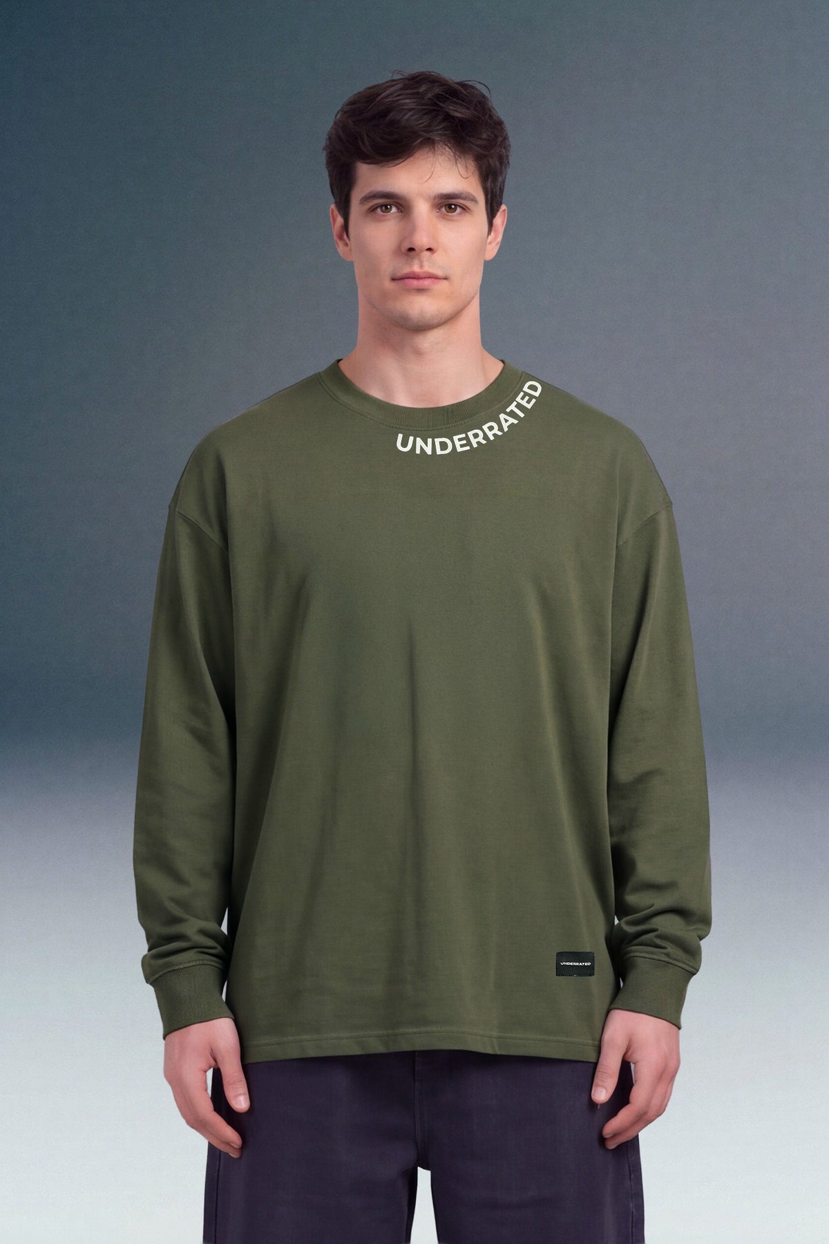 Underrated Curve Olive Green Full Sleeves Oversized T-shirt