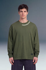 Underrated Curve Olive Green Full Sleeves Oversized T-shirt