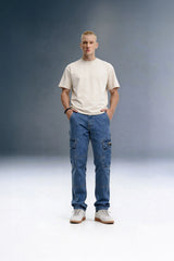 Blue Cargo Jeans For Men - Mid Rise Relaxed Fit