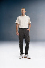 Dark Grey Mid Rise Regular Fit 6 pocket Men's Cargo
