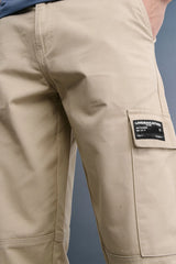 Beige Mid Rise Regular Fit 6 pocket Men's Cargo
