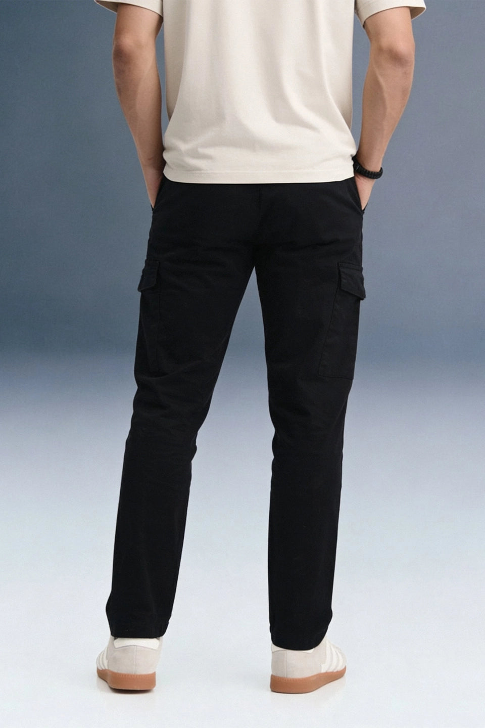Black Mid Rise Regular Fit Men's Cargo