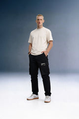 Black Drawstring Regular Fit Men's Cargo - Mid rise