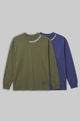 Pack of 2 Underrated Curve full-sleeve Oversized T-shirts (Navy/Olive)