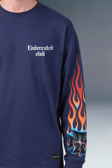 Underrated Ghost Flame Blue Full Sleeves Oversized T-shirt