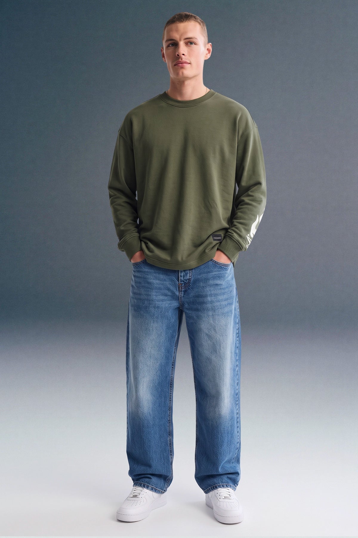 Not Surrender Olive green Full Sleeves Oversized T-shirt