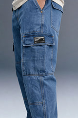 Blue Cargo Jeans For Men - Mid Rise Relaxed Fit