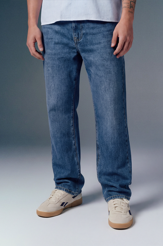 Light Blue Mid Rise Men's Straight Jeans