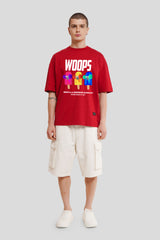 Woops Red Printed T-Shirt Men Baggy Fit