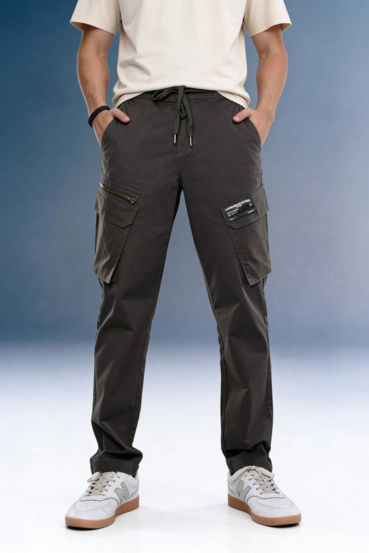 Dark Grey Mid Rise Regular Fit 6 pocket Men's Cargo