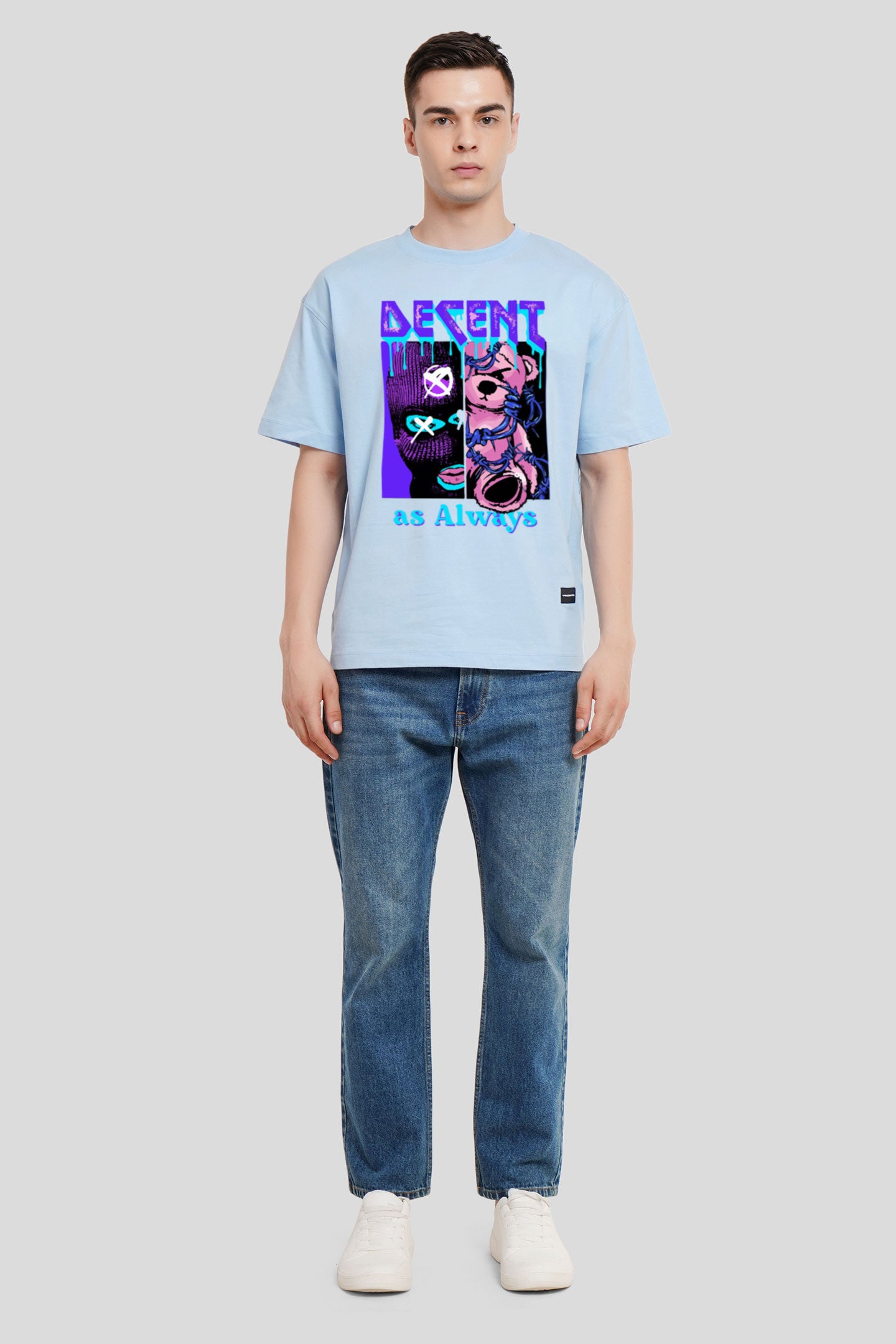 Decent Powder Blue Printed T-Shirt