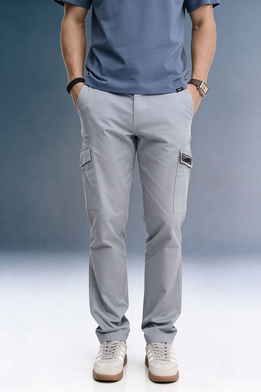 Grey Mid Rise Regular Fit 6 pocket Men's Cargo