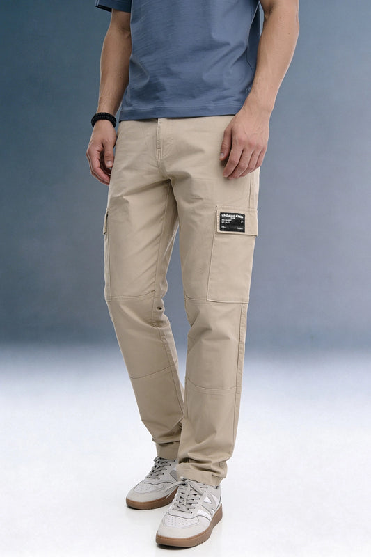 Beige Mid Rise Regular Fit 6 pocket Men's Cargo