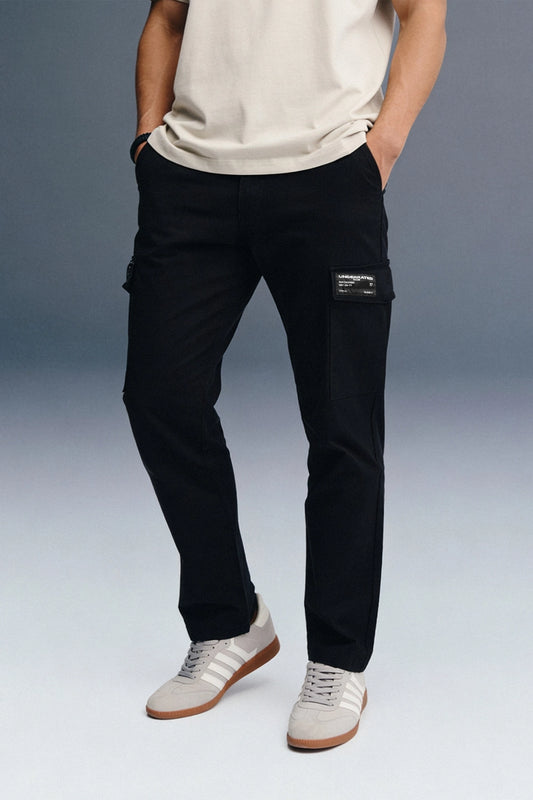 Black Mid Rise Regular Fit Men's Cargo